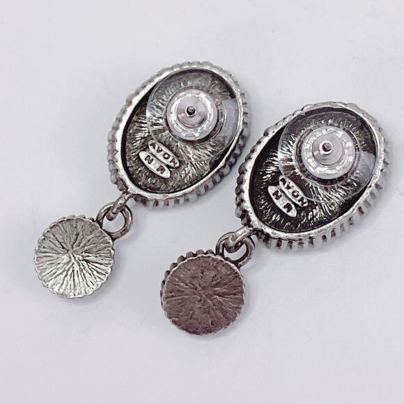 Vintage Signed Avon NR Nina Ricci Blue Lucite Faux Opal Dangle Earrings 1980s - Picture 9 of 11